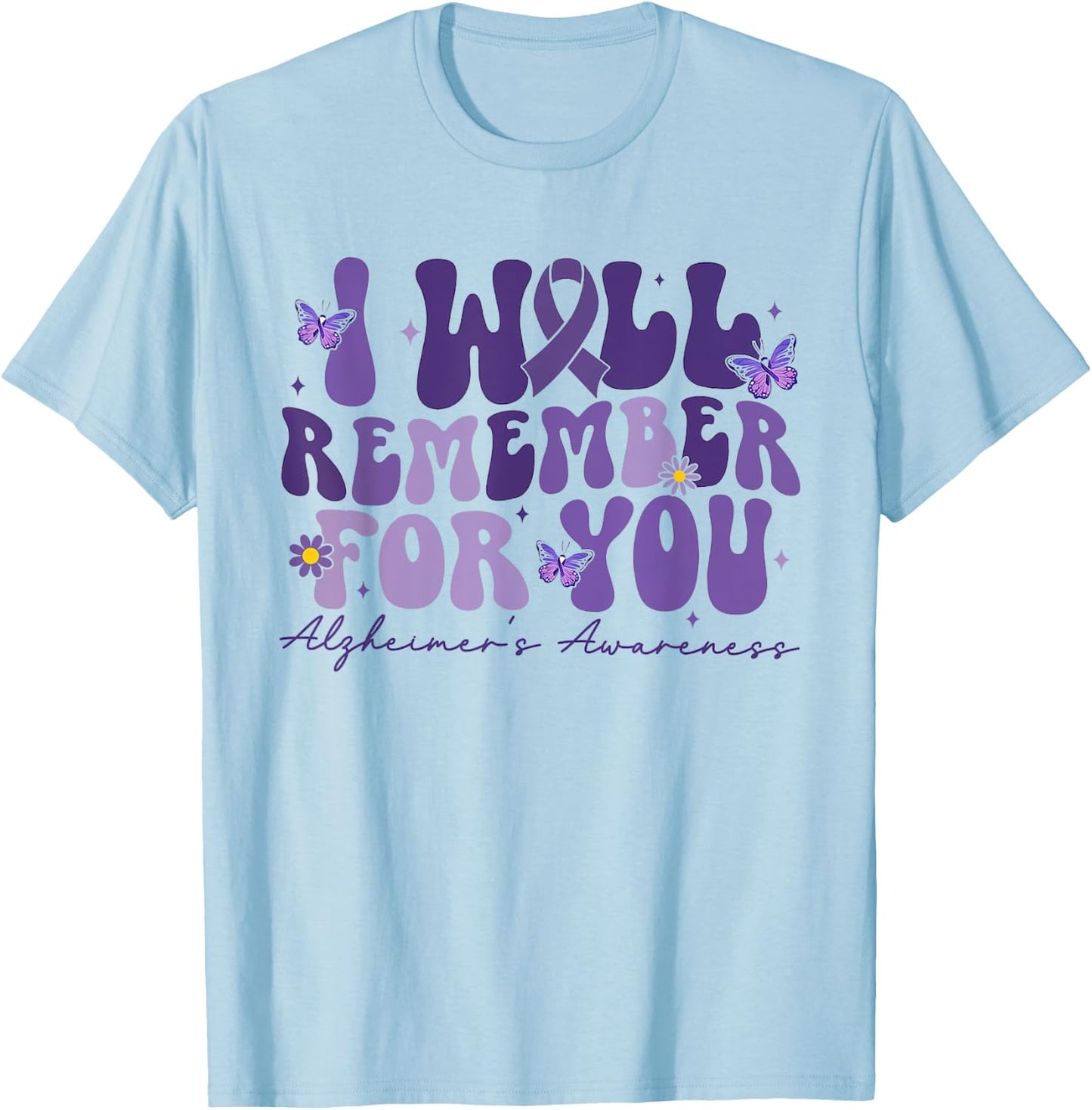 Retro I Will Remember For You Butterfly Alzheimers Awareness T-Shirt - T-Shirt | Light Blue