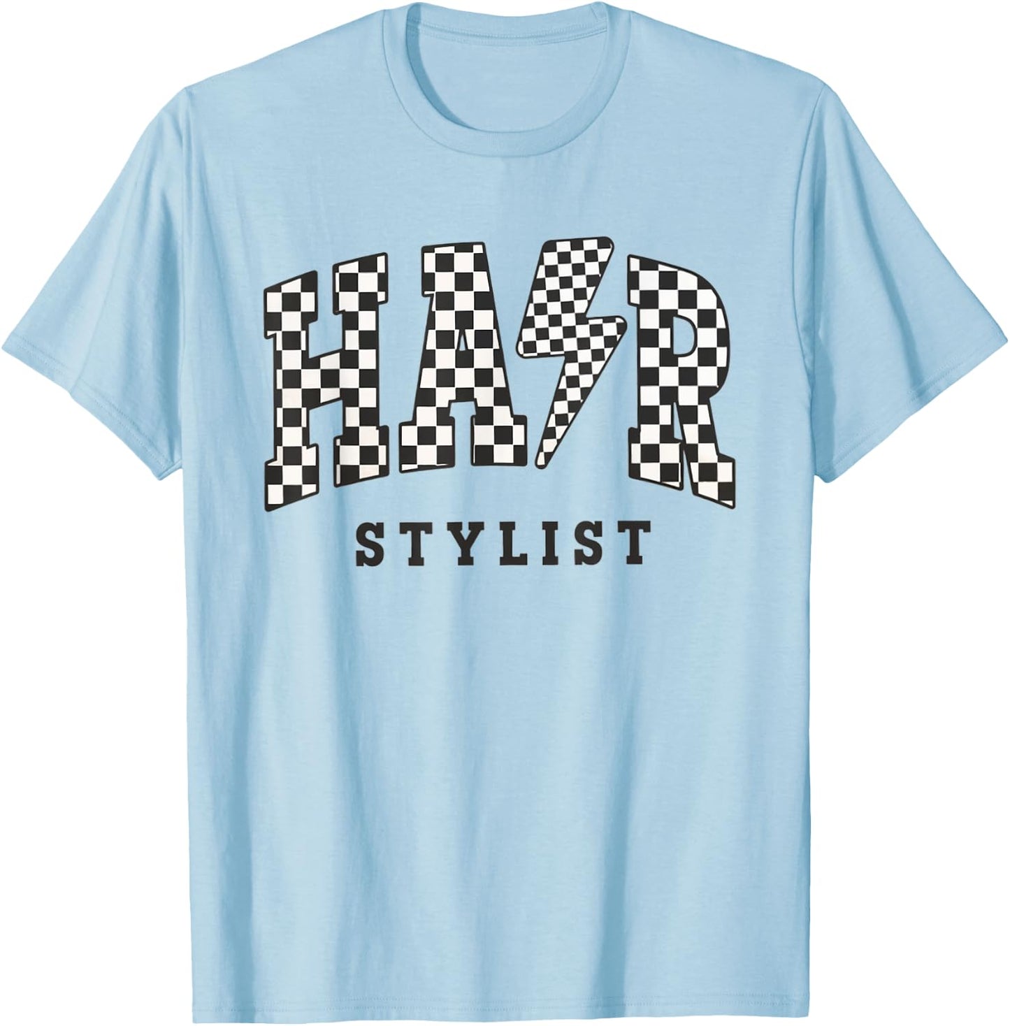 Retro Checkered Hair Stylist Graduation Cosmetology School T-Shirt - T-Shirt | Light Blue