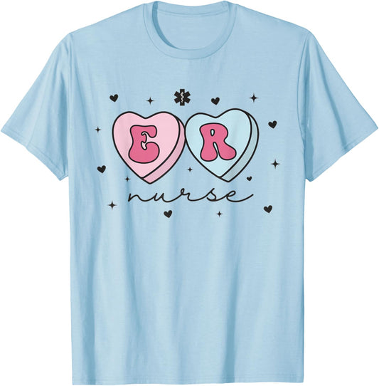 ER Nurse Valentine's Day Heart Candy Emergency Department ED T-Shirt - T-Shirt | Light Blue