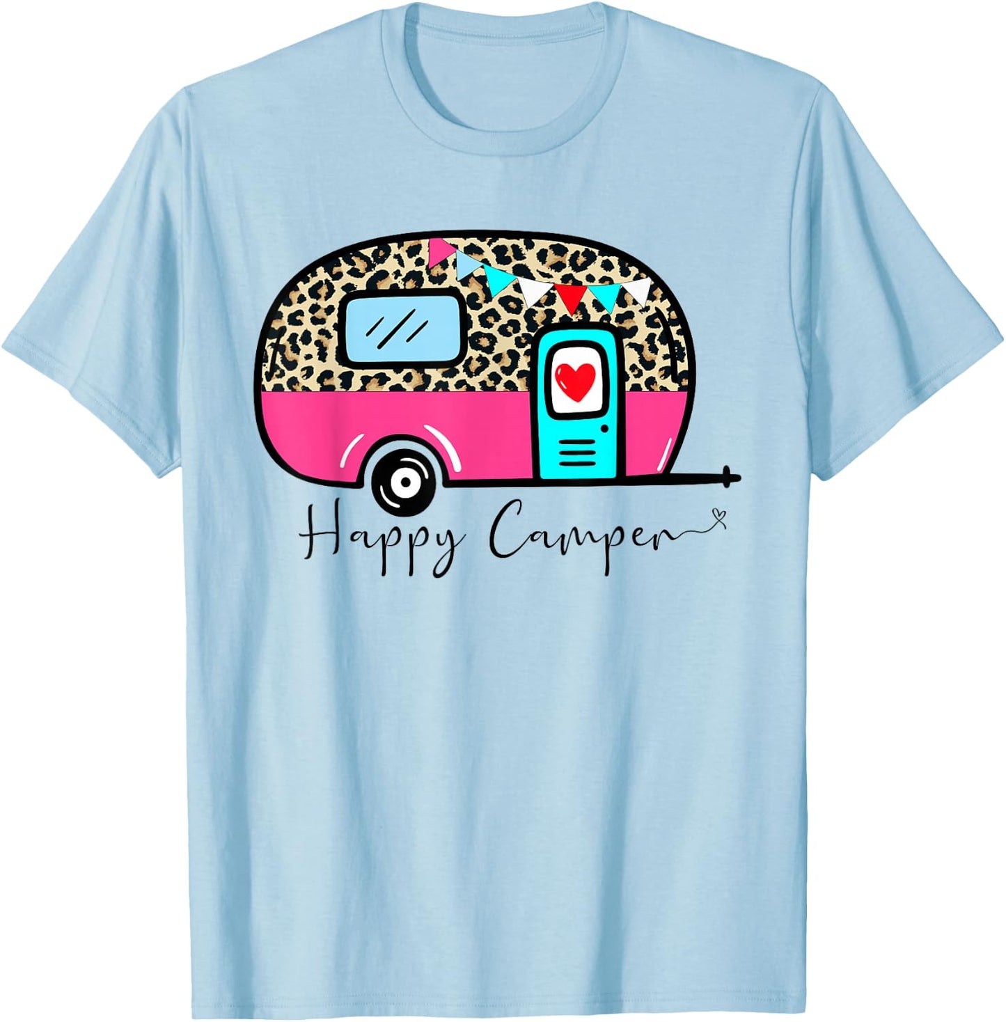 Camper Happy Summer Camp Camping Leopard Funny Glamping T-Shirt - T-Shirt | Light Blue