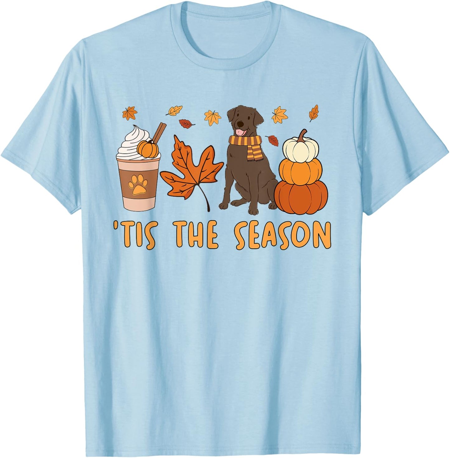 Tis The Season Labrador Retriever Fall Autumn Pumpkin Coffee T-Shirt - T-Shirt | Light Blue