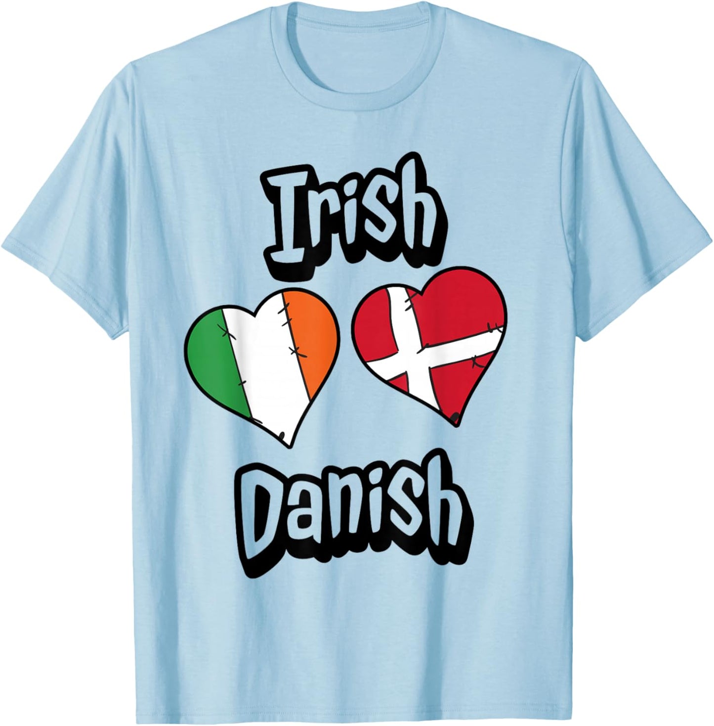 Irish Danish Flag Heart Combo Ireland Denmark T-Shirt - T-Shirt | Light Blue