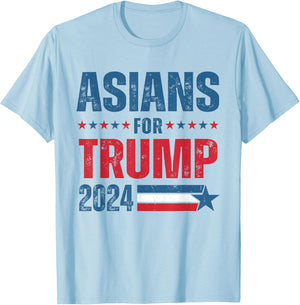 Asians For Trump 2024 Respublican US Flag T-Shirt - T-Shirt | Light Blue