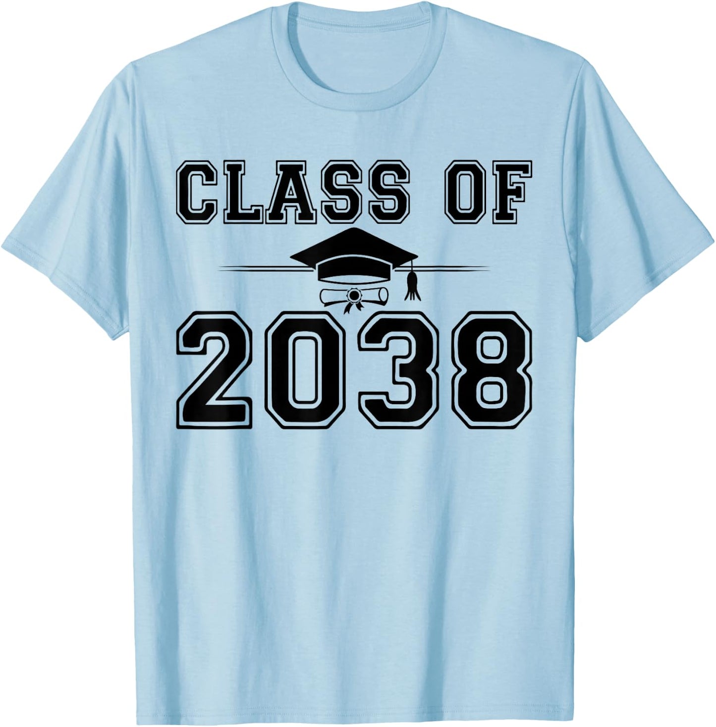 Class of 2038 Grow With Me Graduation Handprint On Back T-Shirt - T-Shirt | Light Blue