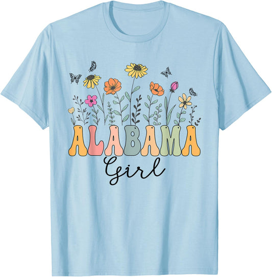 Alabama Girl Wildflower Groovy Alabama Lover T-Shirt - T-Shirt | Light Blue