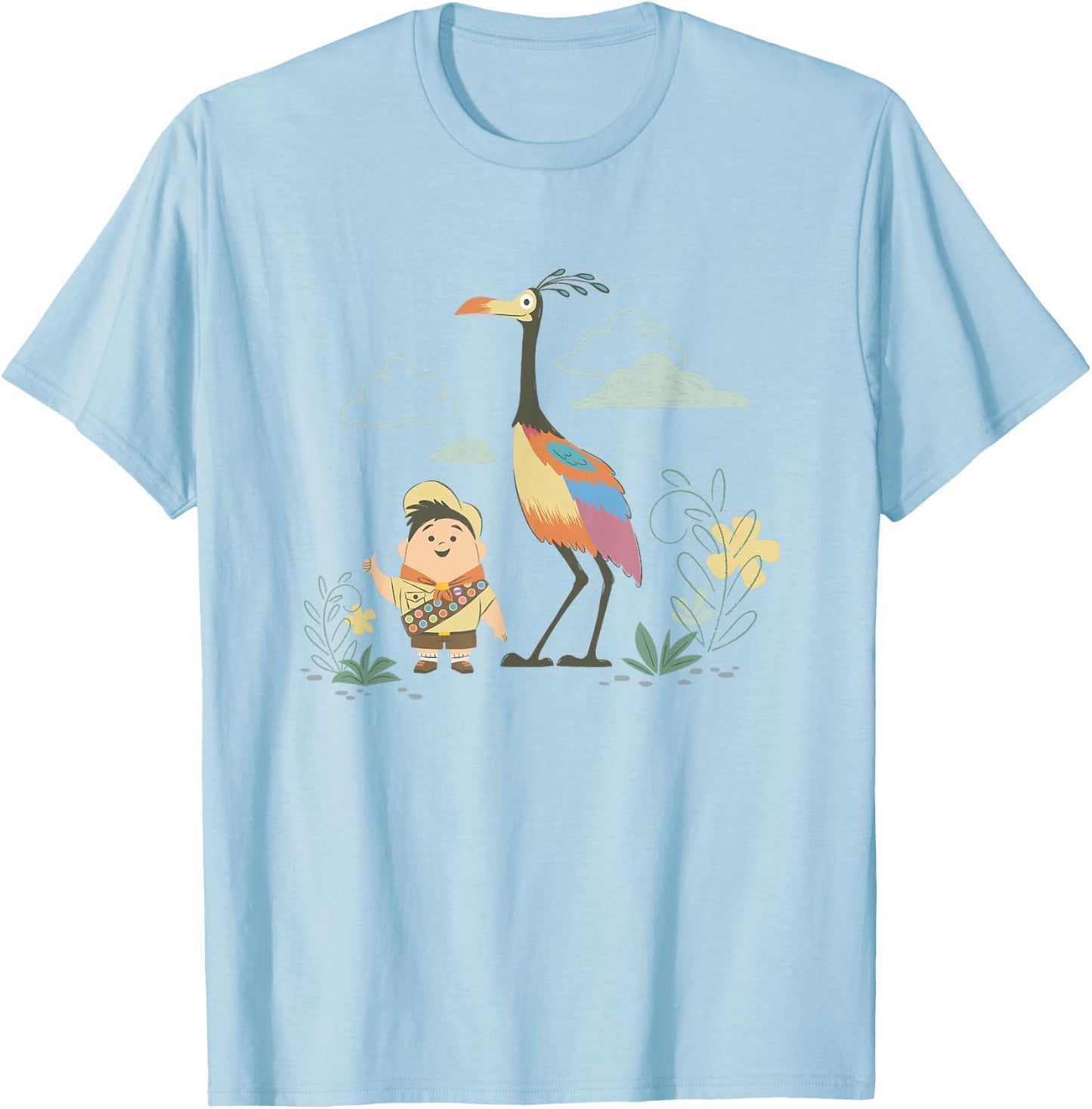 Disney Pixar Up Happy Cute Russell and Kevin Chest Logo T-Shirt - T-Shirt | Light Blue