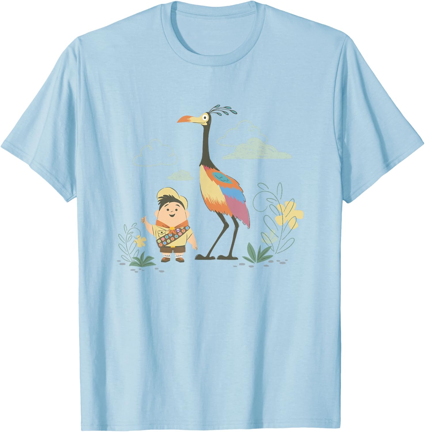 Disney Pixar Up Happy Cute Russell and Kevin Chest Logo T-Shirt - T-Shirt | Light Blue