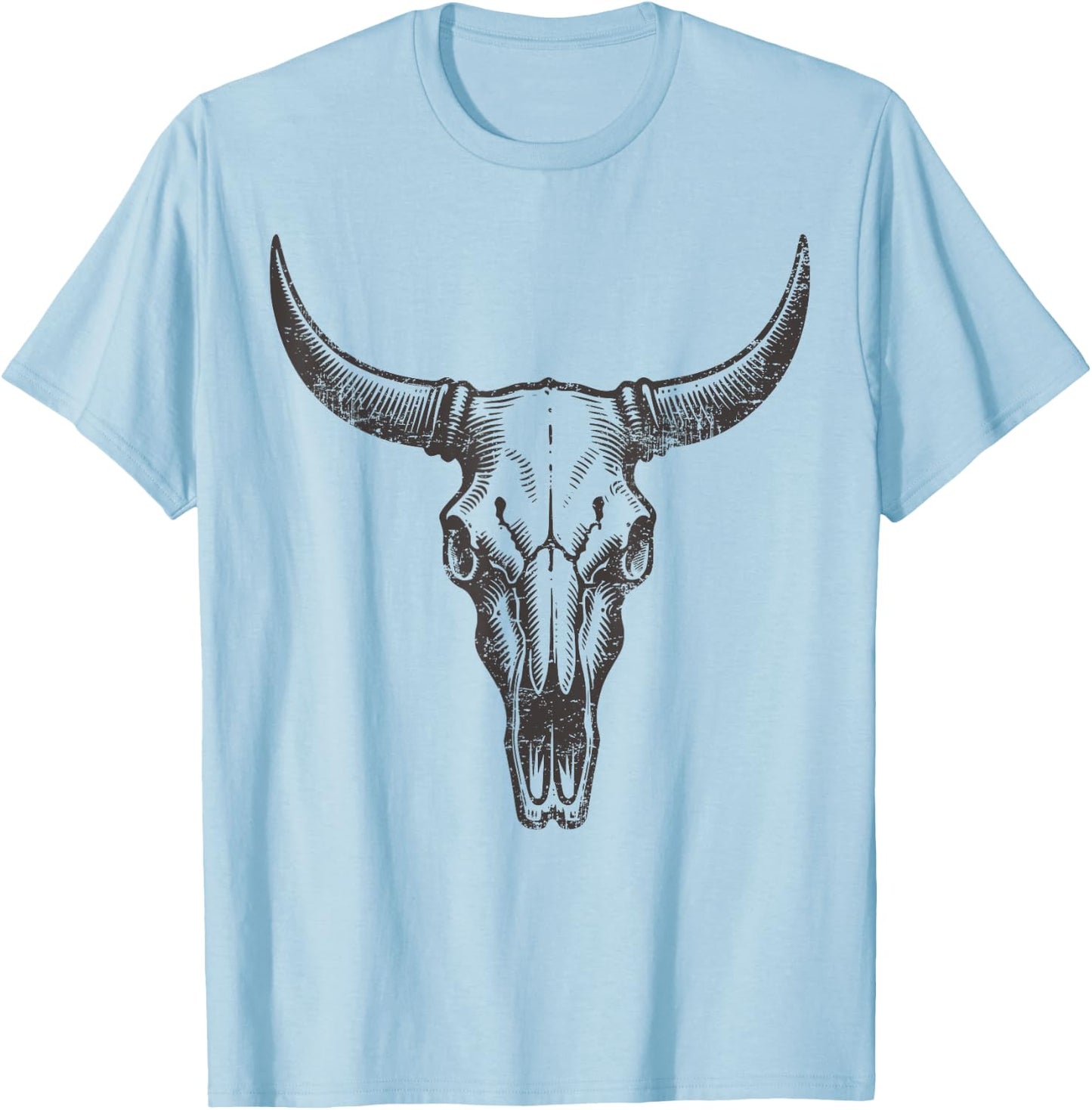 Vintage Western Cow Skull Rustic Country Men Women Graphic T-Shirt - T-Shirt | Light Blue