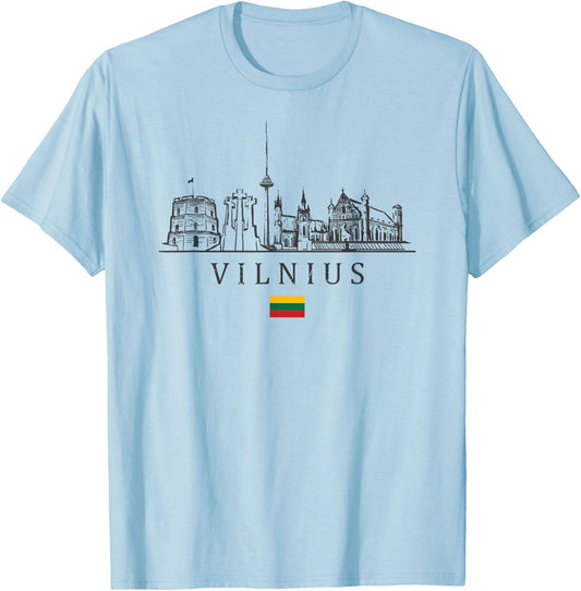 Vintage Vilnius Lithuania Vacation | Lithuania Lover T-Shirt - T-Shirt | Light Blue
