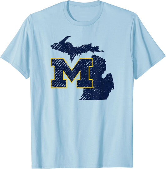 University of Michigan Wolverines U of M State Shape T-Shirt - T-Shirt | Light Blue