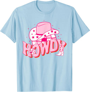Howdy Southern Western Girl Country Rodeo Pink Cowgirl Disco T-Shirt - T-Shirt | Light Blue