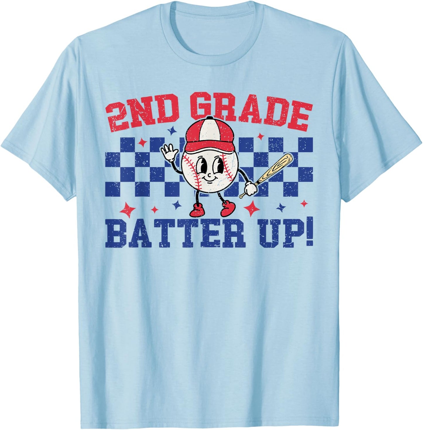 2nd Grade Batter Up Back To School Baseball Teacher Kids T-Shirt - T-Shirt | Light Blue