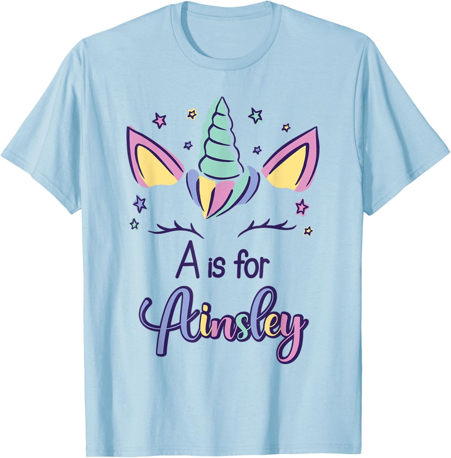 First Name Ainsley Personalized A Is For Ainsley T-Shirt - T-Shirt | Light Blue