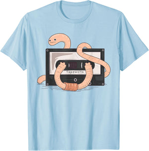 Tapeworm Cassette DJ Funny Unwind Music Cassette Worm Joke T-Shirt - T-Shirt | Light Blue
