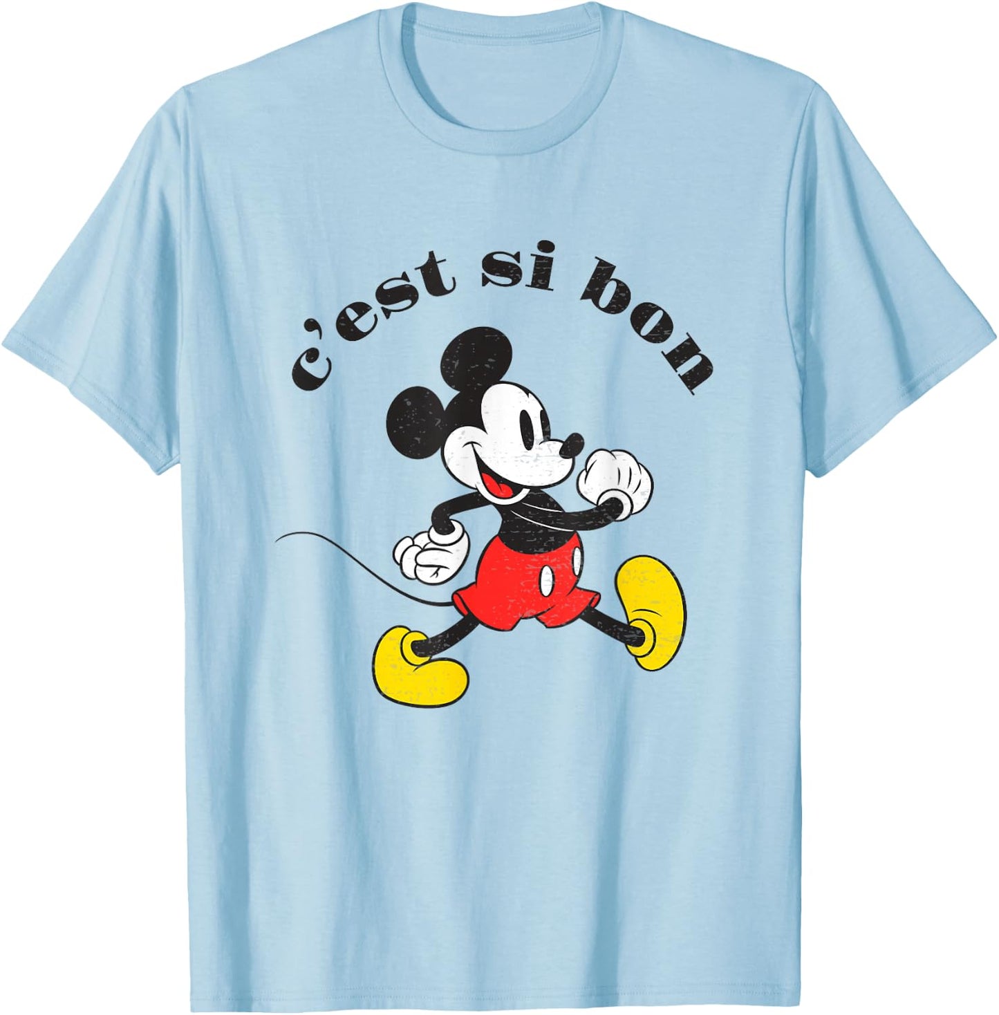 Disney Mickey And Friends Chest Si Bon Mickey Retro Poster T-Shirt - T-Shirt | Light Blue