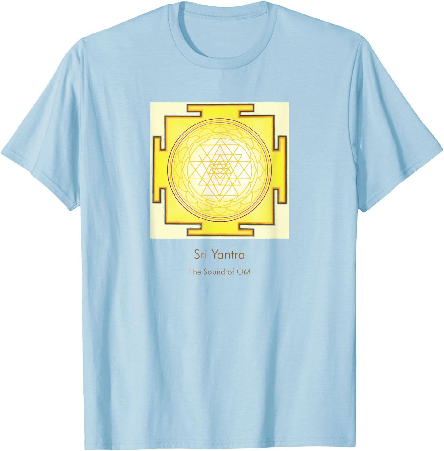 Sacred Geometry Golden Sri Yantra Sound of OM T-Shirt - T-Shirt | Light Blue