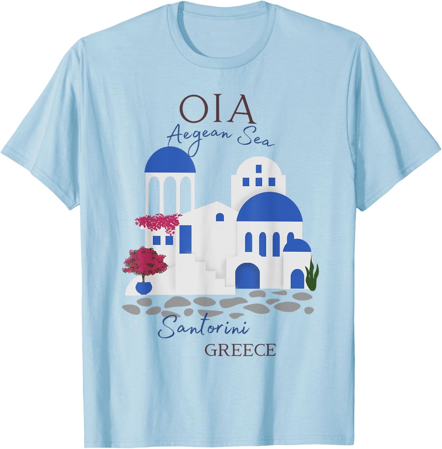 Travel Greek Island Santorini Greece Oia Village Blue Church T-Shirt - T-Shirt | Light Blue