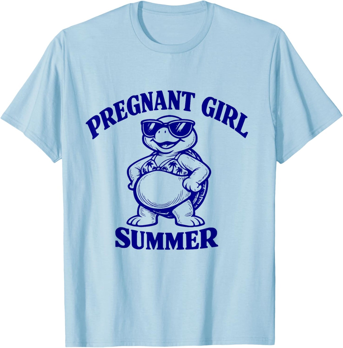 Retro Pregnant Frog Turtle Summer Vacation Mom to Be Graphic T-Shirt - T-Shirt | Light Blue