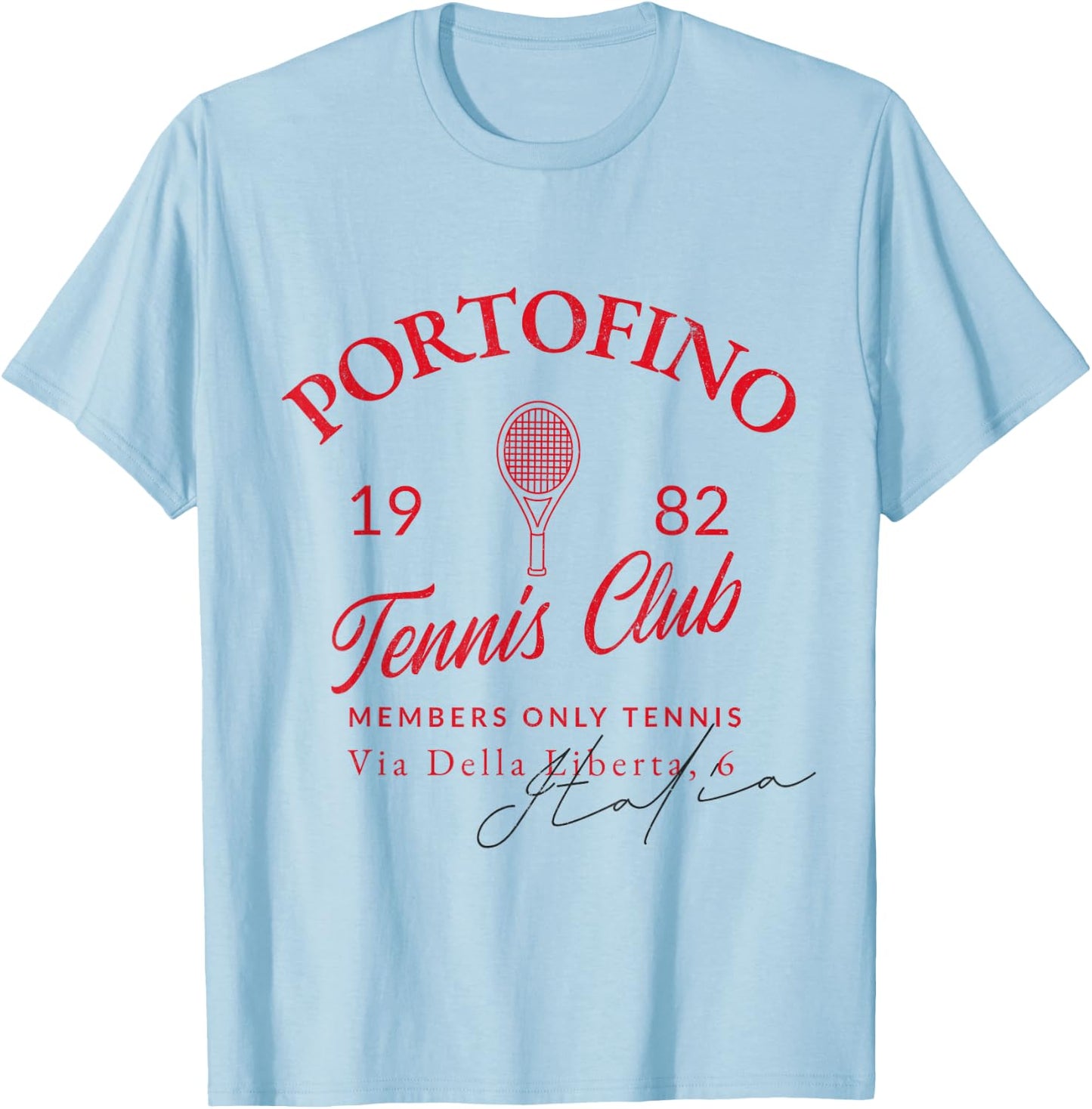 Portofino Tennis Club Italy Vintage Sport Aesthetic T-Shirt - T-Shirt | Light Blue