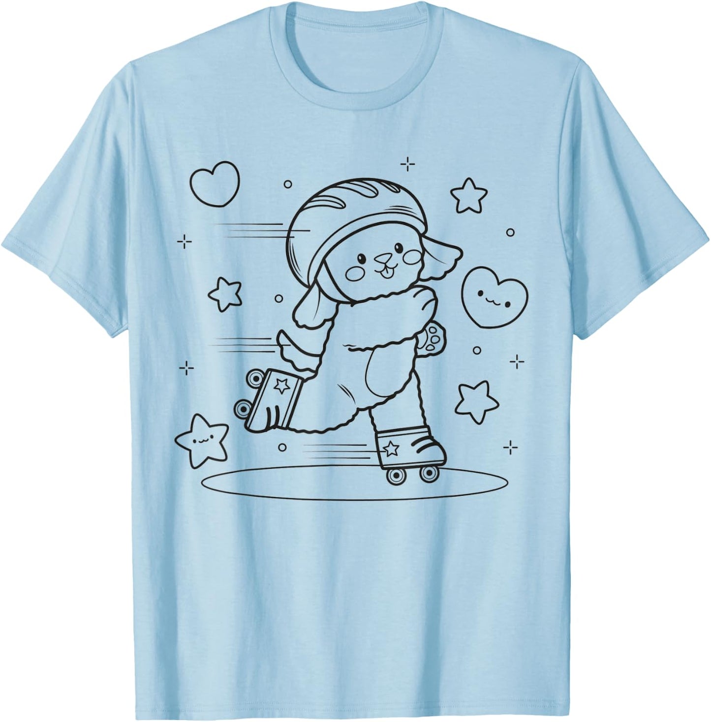 Dog roller skating to paint and color T-Shirt - T-Shirt | Light Blue