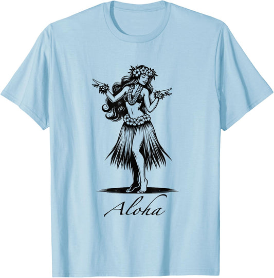 Aloha Hawaii Hawaiian Vintage Wahine Hula Dance Dancer Girl T-Shirt - T-Shirt | Light Blue