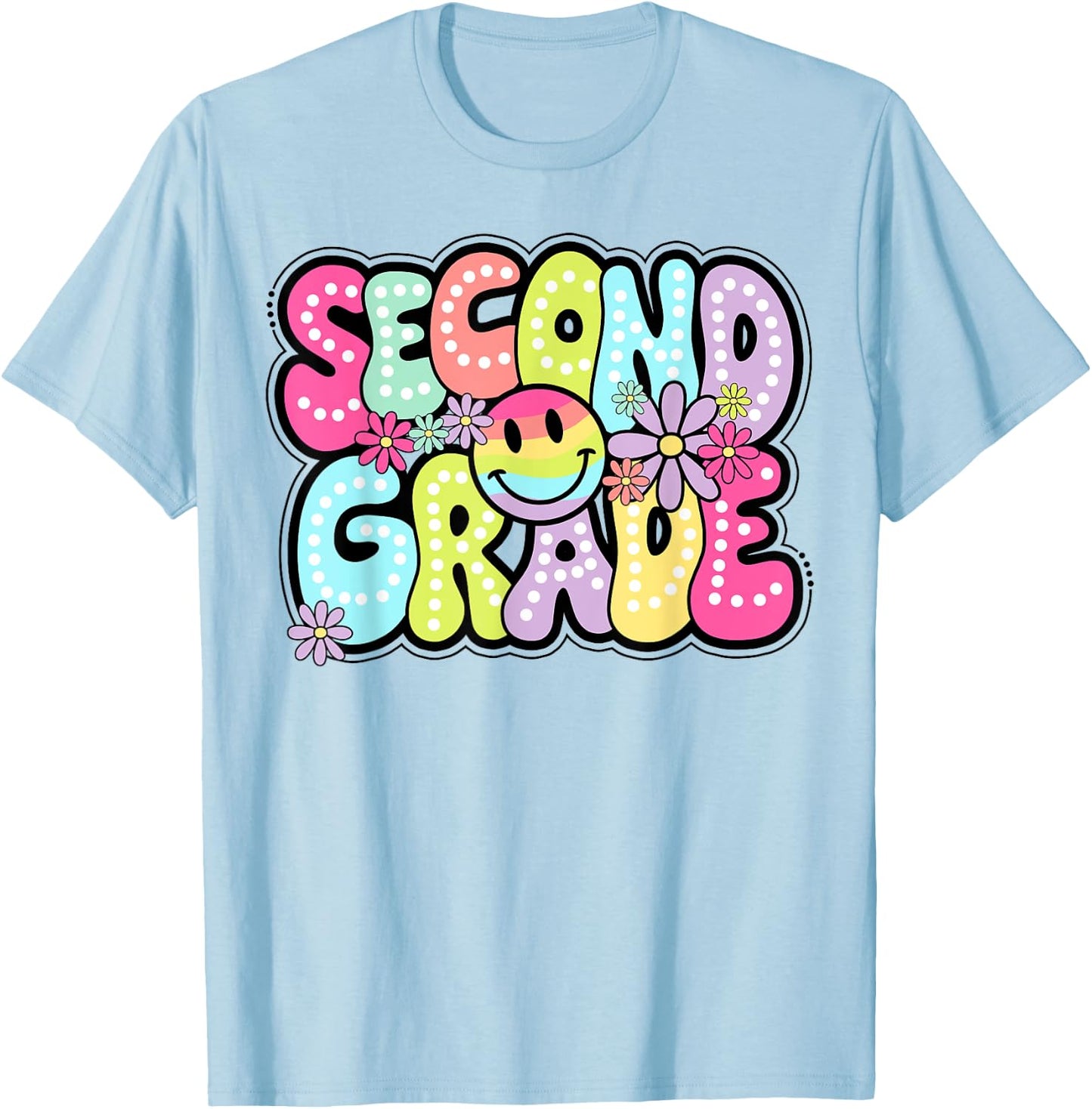 Second Grade Groovy Happy First Day Of School Bright Dots T-Shirt - T-Shirt | Light Blue