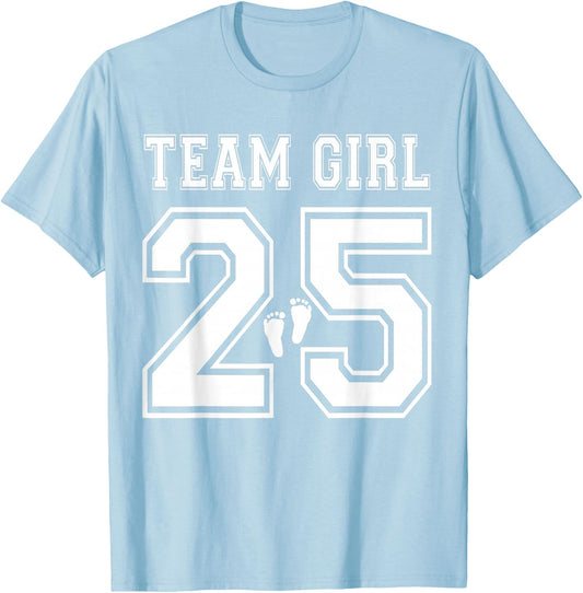 Team Girl 2025 Gender Reveal Girl Baby Shower Adoption T-Shirt - T-Shirt | Light Blue