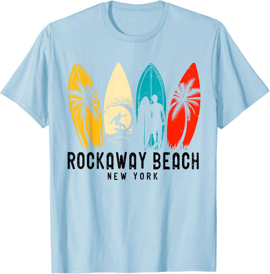 Vintage Rockaway Beach New York Surfboarder T-Shirt - T-Shirt | Light Blue