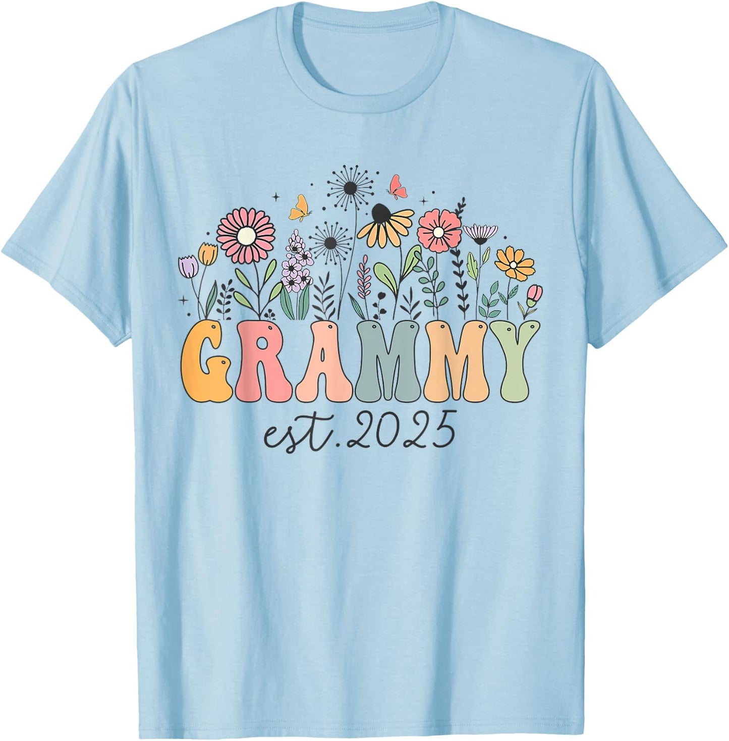 Grammy Est. 2025 Floral Groovy Retro Hippie Wildflower T-Shirt - T-Shirt | Light Blue