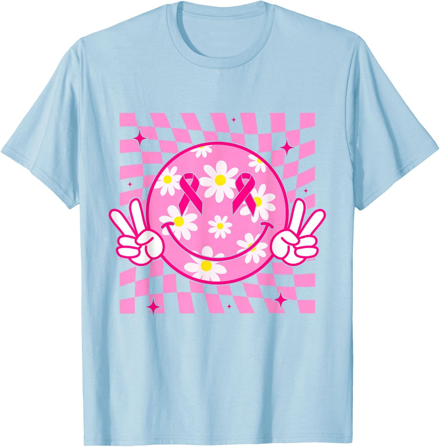 Breast Cancer Shirt Women Smile Face Breast Cancer Awareness T-Shirt - T-Shirt | Light Blue