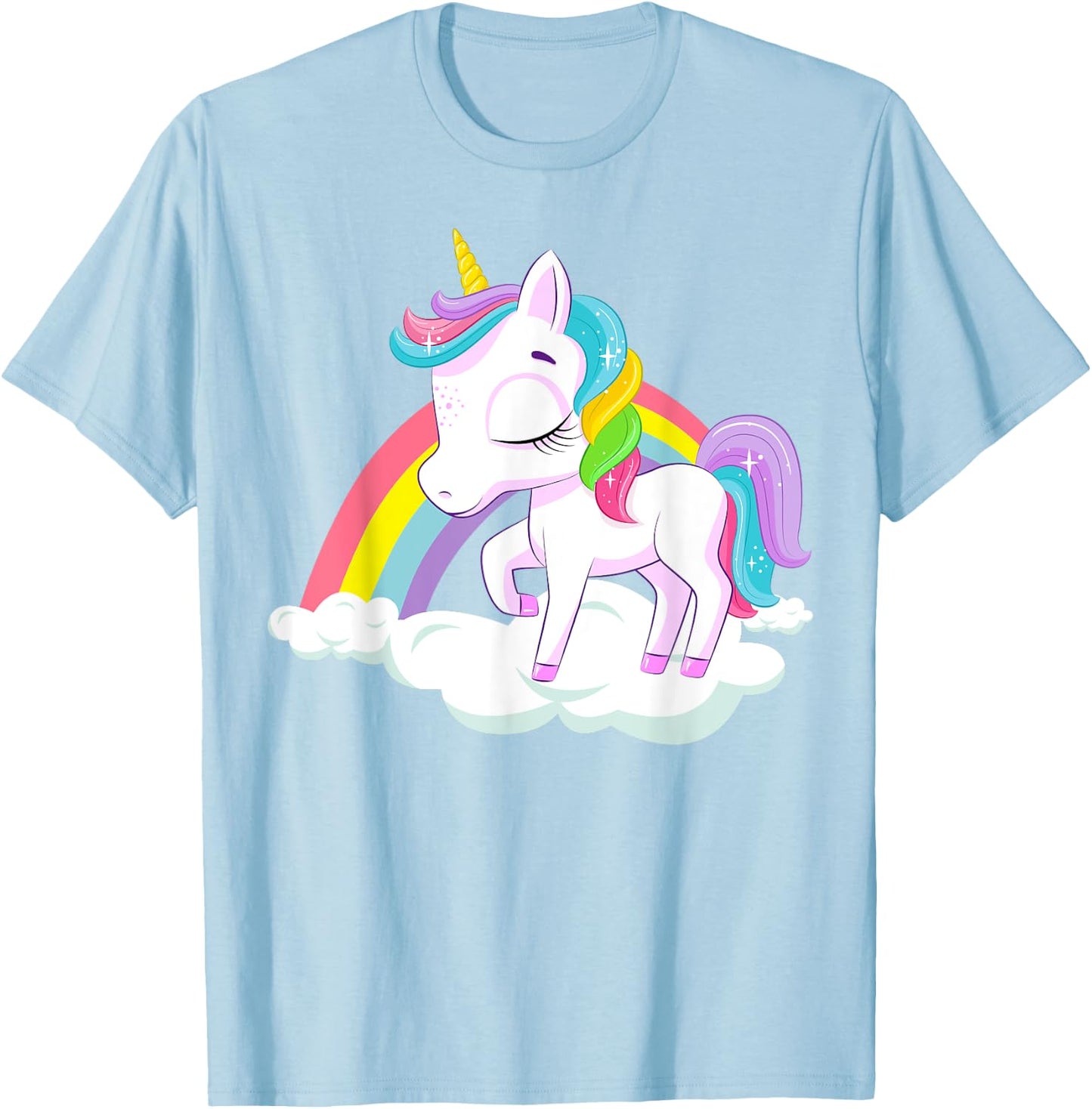 Pink Rainbow Unicorn Baby Dancing on Fluffy Clouds T-Shirt - T-Shirt | Light Blue