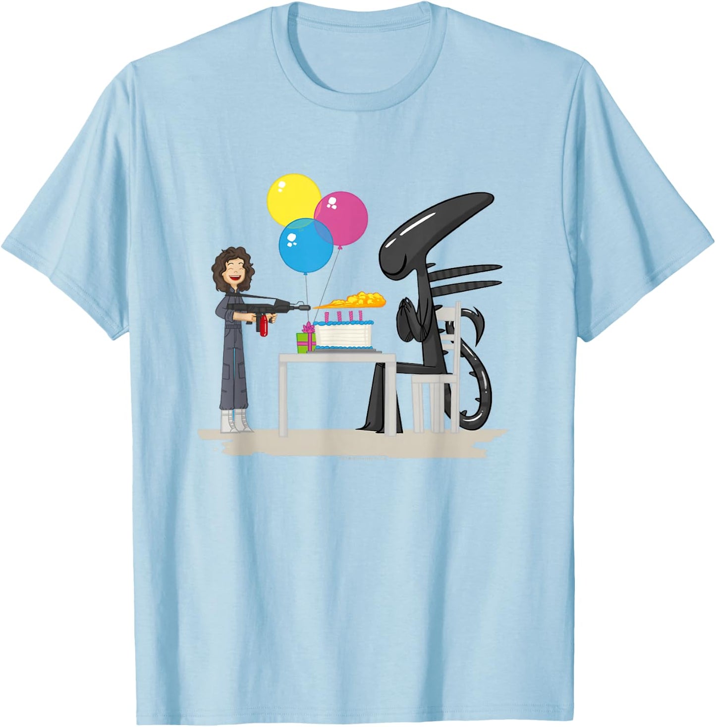Aliens Happy Birthday Xen Cute Animated Big Chest Logo T-Shirt - T-Shirt | Light Blue