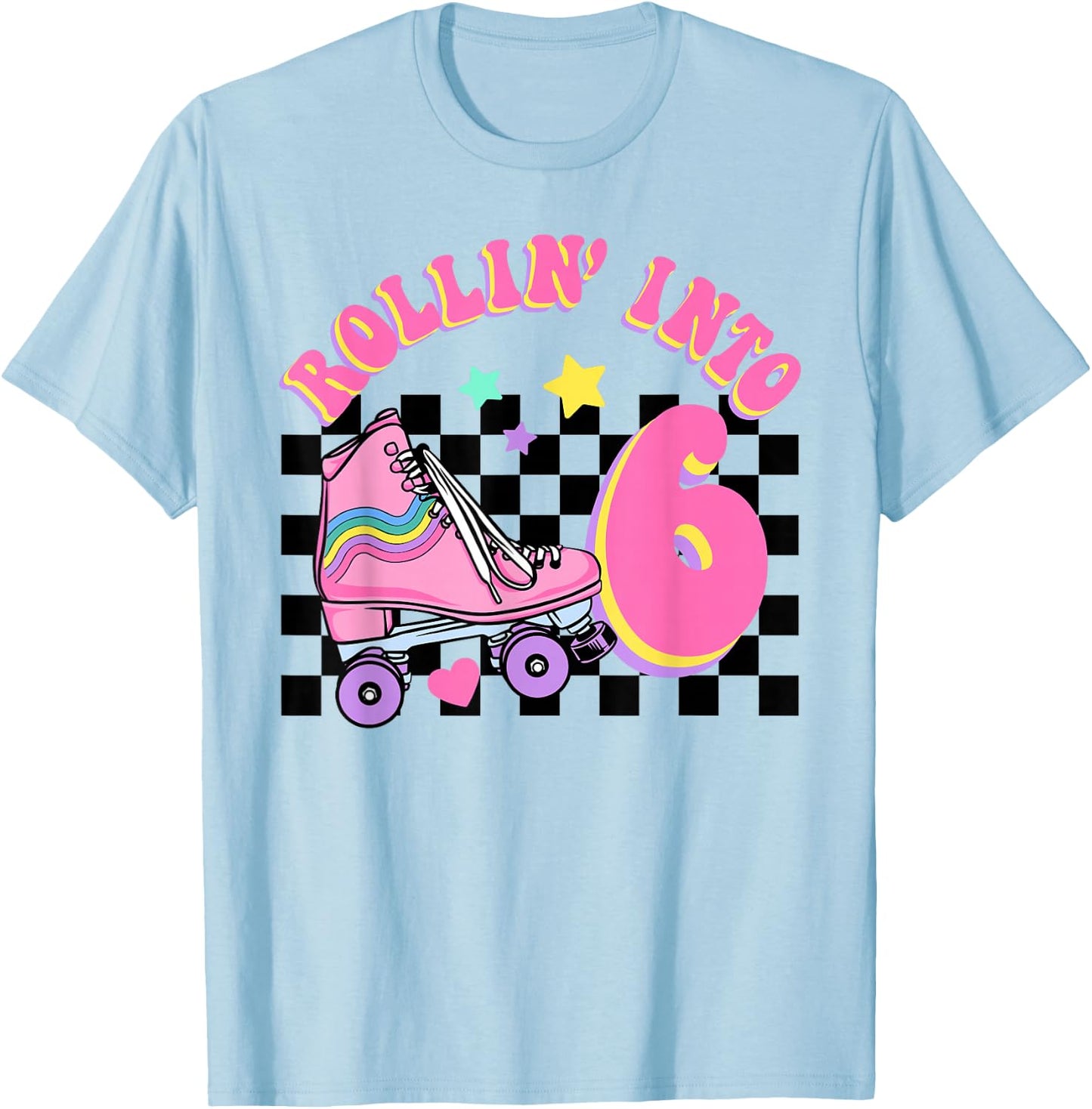 Rolling Into 6 Years Old Skater Groovy Birthday Girls Kids T-Shirt - T-Shirt | Light Blue