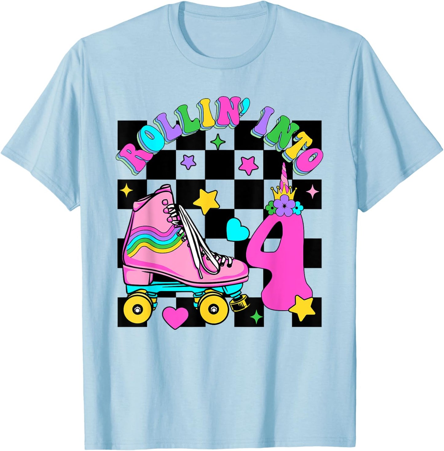 Rolling Into 4 Years Old Skater 4th Birthday Kids Girls T-Shirt - T-Shirt | Light Blue
