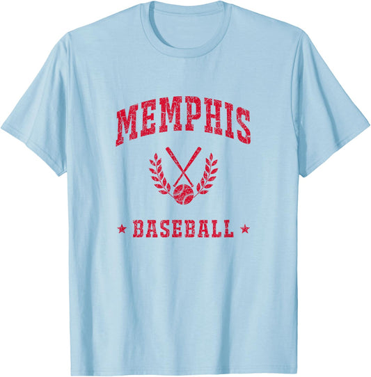 Memphis Baseball Vintage Gameday Retro Baseball Lover T-Shirt - T-Shirt | Light Blue