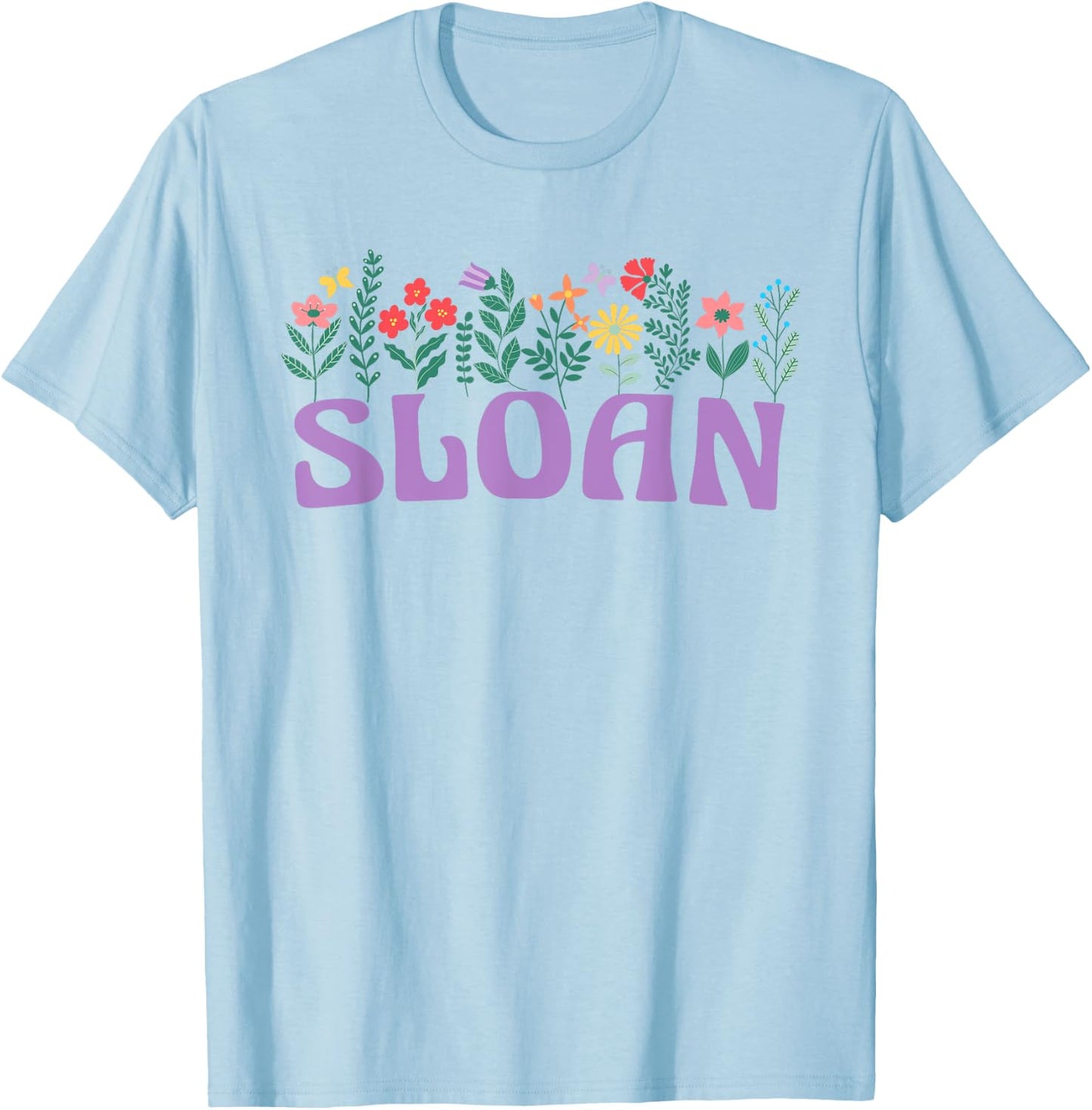 Wildflower Floral Sloan First Name Mother's Day Women T-Shirt - T-Shirt | Light Blue