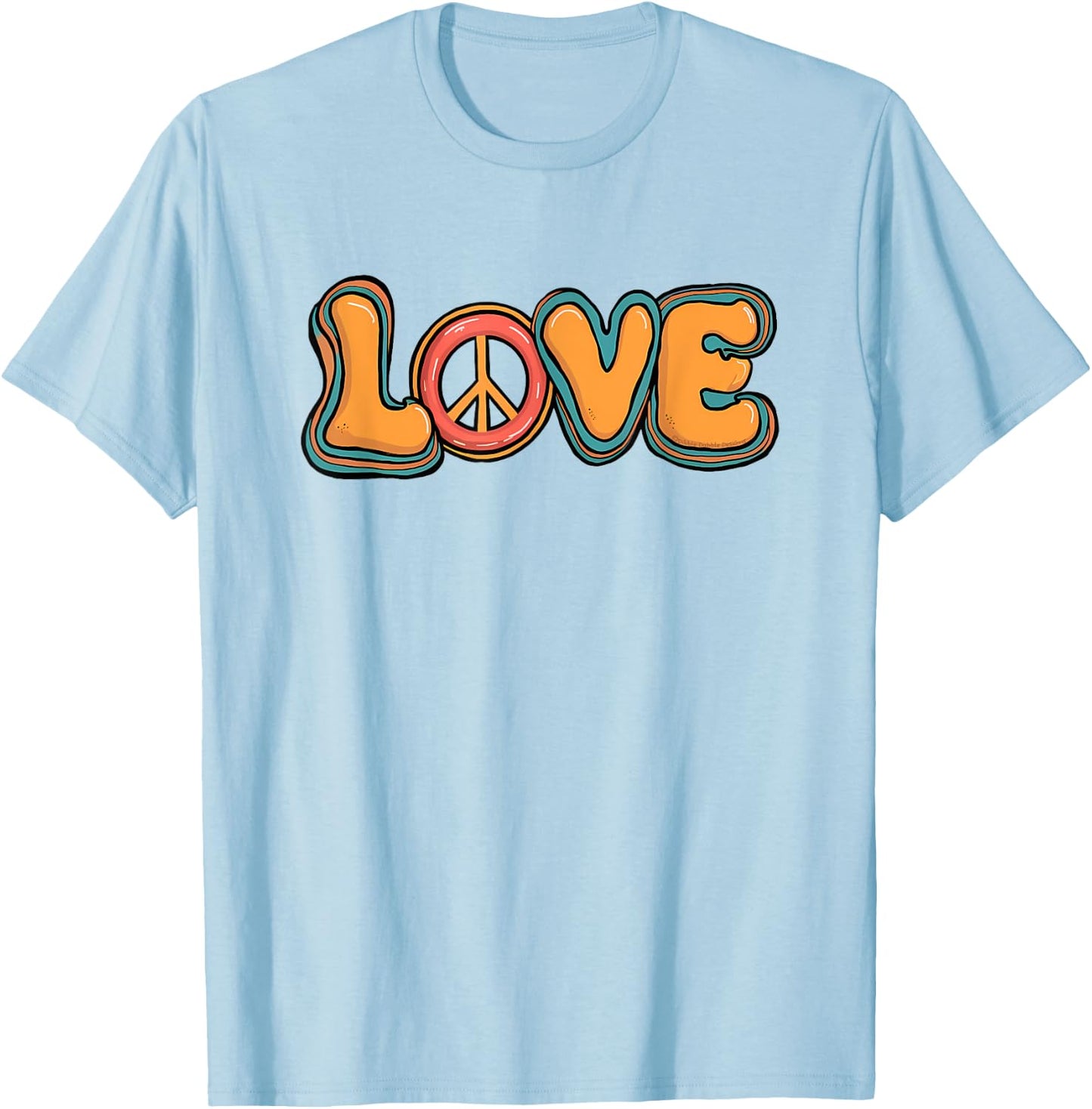 Cute LOVE Retro Hippie Theme 60's 70's Peace Sign LOVE T-Shirt - T-Shirt | Light Blue