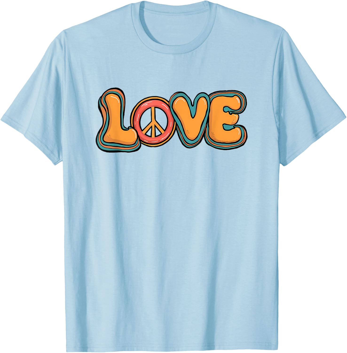 Cute LOVE Retro Hippie Theme 60's 70's Peace Sign LOVE T-Shirt - T-Shirt | Light Blue
