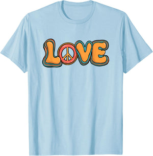 Cute LOVE Retro Hippie Theme 60's 70's Peace Sign LOVE T-Shirt - T-Shirt | Light Blue