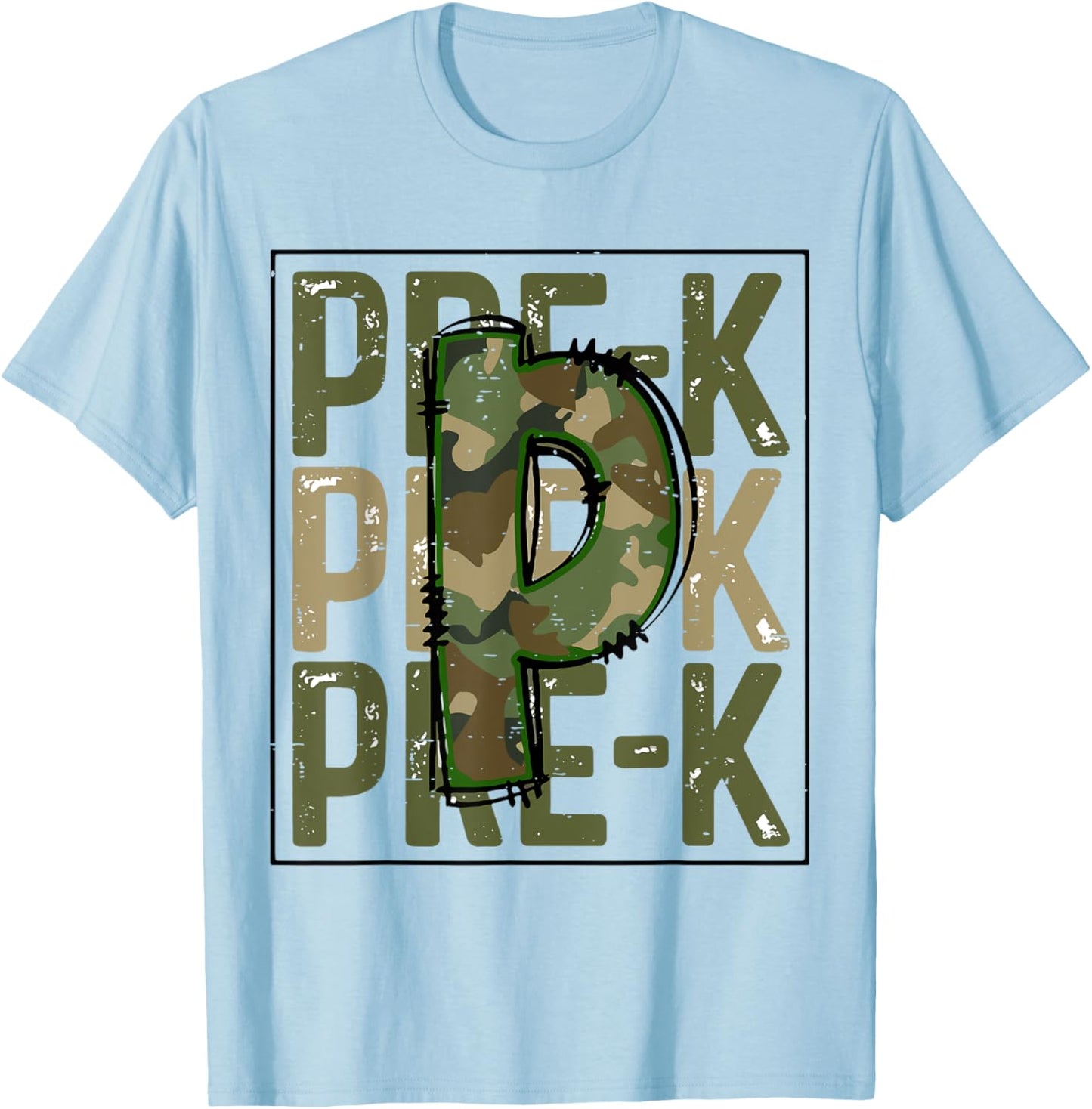 Cute Camo Pre K Back To School Funny Teacher Kid Preschool T-Shirt - T-Shirt | Light Blue