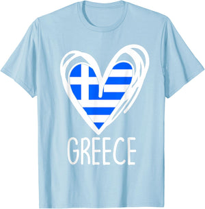 Greece Flag Heart Graphic Patriotic Greek Pride Kids Girl T-Shirt - T-Shirt | Light Blue