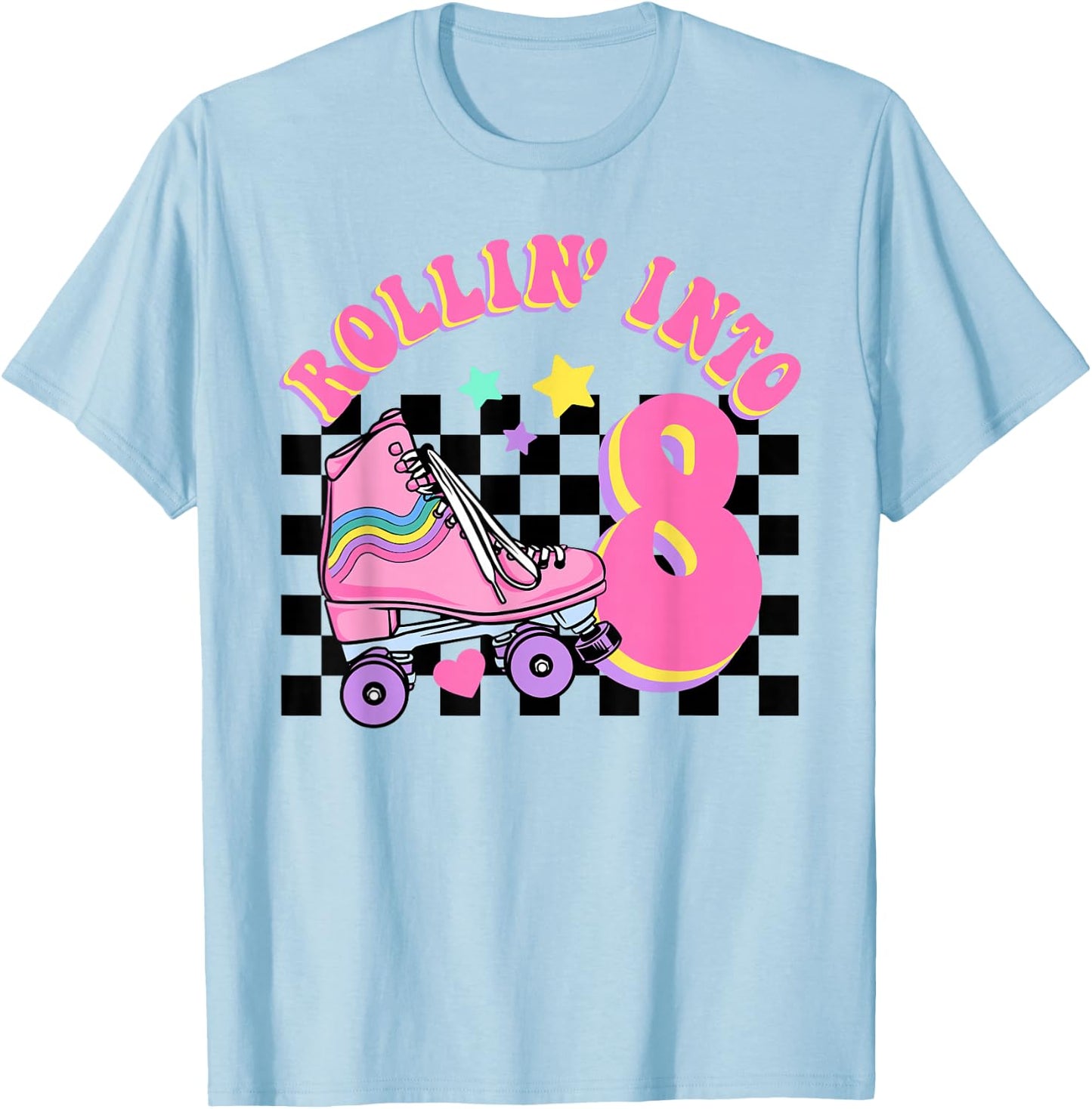 Rolling Into 8 Years Old Skater Groovy Birthday Girls Kids T-Shirt - T-Shirt | Light Blue