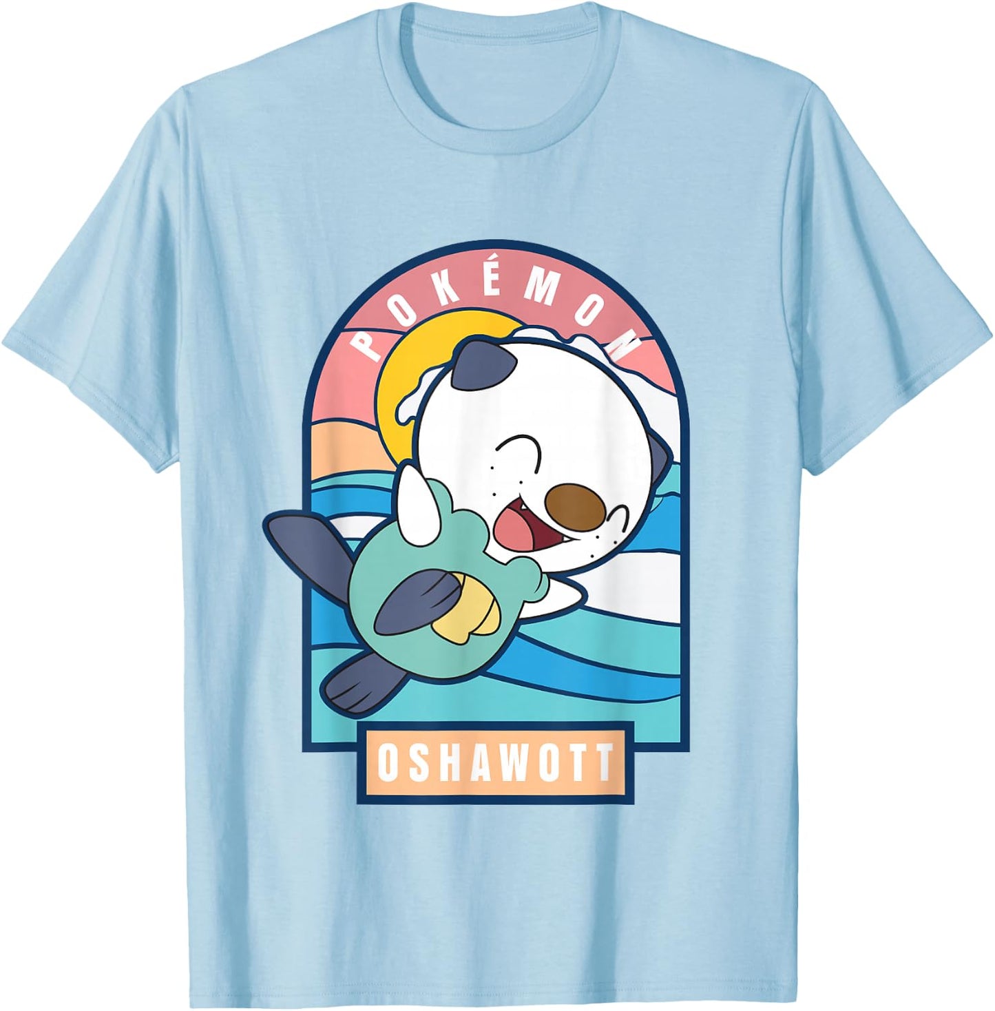 Pokémon Cute Happy Playful Oshawott Colorful Chest Poster T-Shirt - T-Shirt | Light Blue