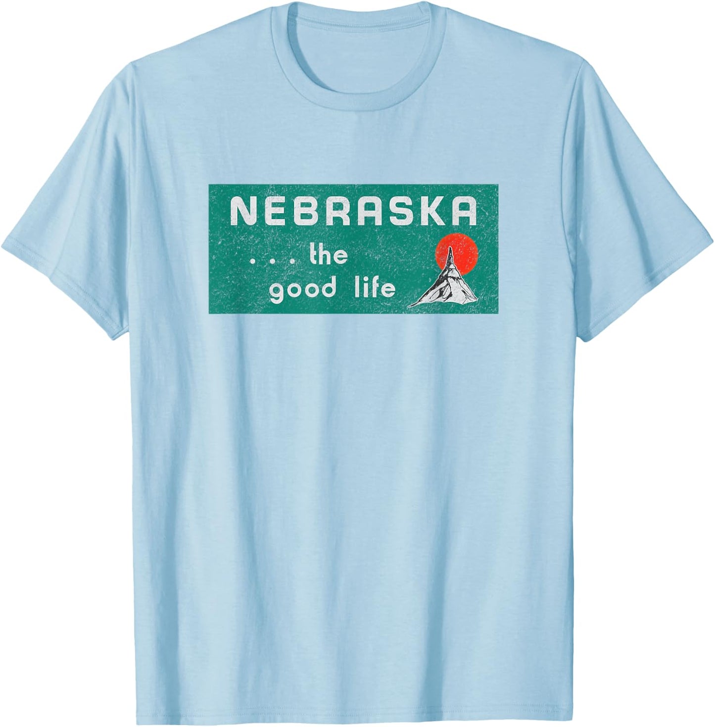 Nebraska The Good Life Vintage Distressed T-Shirt - T-Shirt | Light Blue