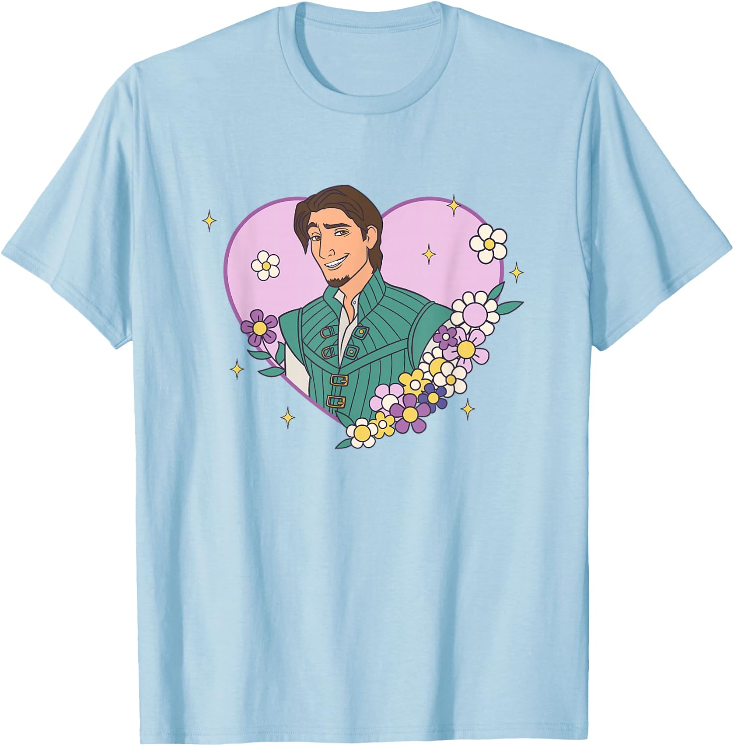Disney Tangled Valentine's Day Flynn Floral Hear Shape Logo T-Shirt - T-Shirt | Light Blue