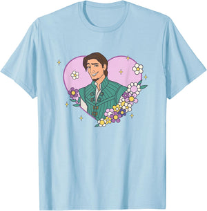 Disney Tangled Valentine's Day Flynn Floral Hear Shape Logo T-Shirt - T-Shirt | Light Blue