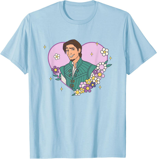 Disney Tangled Valentine's Day Flynn Floral Hear Shape Logo T-Shirt - T-Shirt | Light Blue
