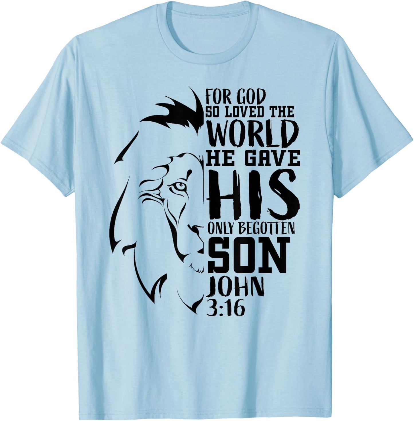 Christian Shirts Men Lion Bible Verse Shirt Gifts John 3:16 T-Shirt - T-Shirt | Light Blue