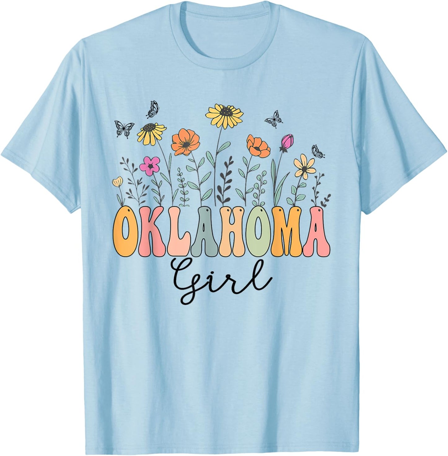 Oklahoma Girl Wildflower Groovy Oklahoma Lover T-Shirt - T-Shirt | Light Blue