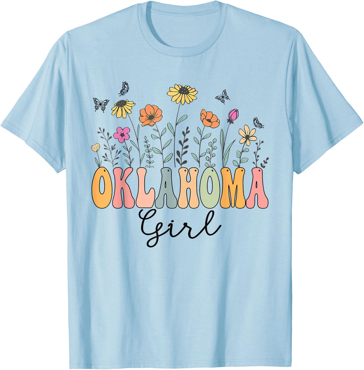 Oklahoma Girl Wildflower Groovy Oklahoma Lover T-Shirt - T-Shirt | Light Blue